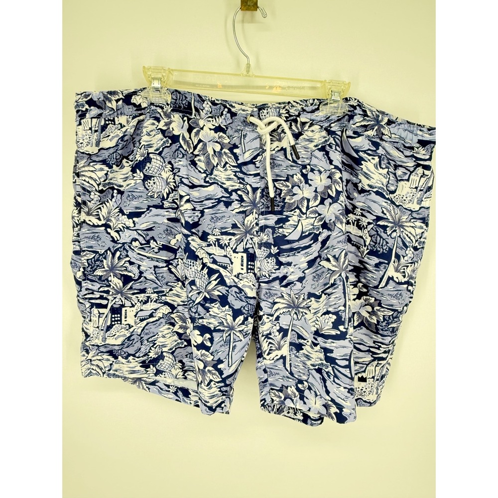 Crown & Ivy Swim Trunks Mens XL Blue Tropical Scenic Palm Tree Print Shorts